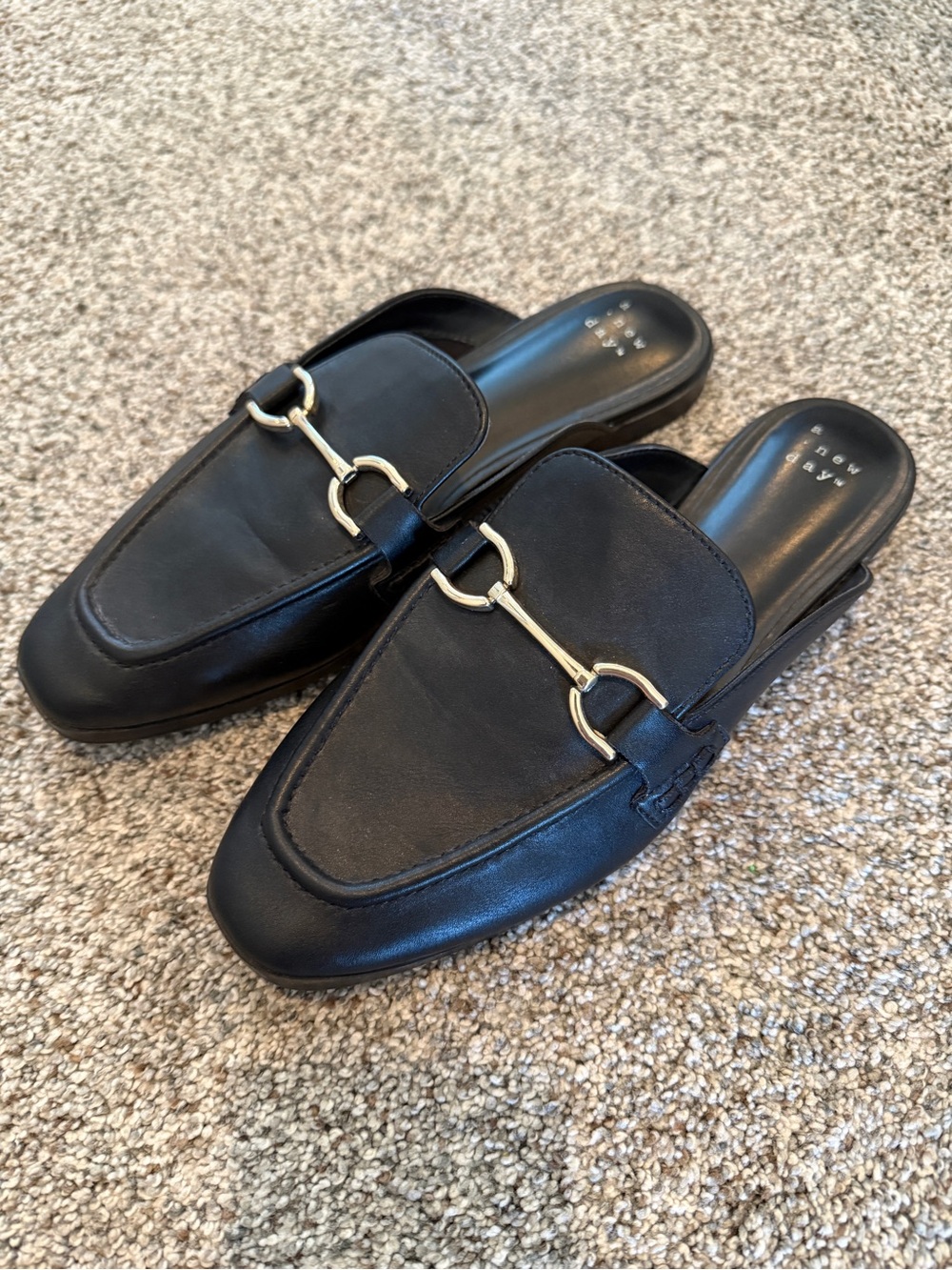 Target Black Leather Mule Loafers with Gold Horsebit